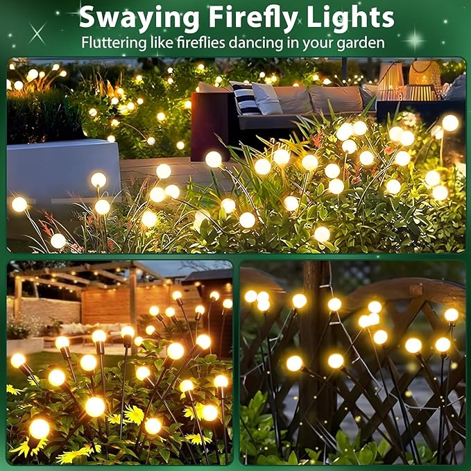 10-Pack Solar Garden Lights, 80 LED Solar Lights Outdoor for Garden Decor, Waterproof Firefly Light Outdoor (Sway | Lumora