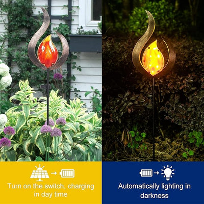 Adeco Solar Lights Outdoor Garden , 35.43 Inch Metal Stake Lights with Large Solar Panel,Waterproof LED Lights for Ground Patio Lawn Pathway Courtyard