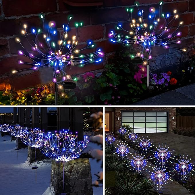 ITICdecor Solar Garden Lights Solar Firework Lights Upgraded 2Pack 120 LED Landscape Starburst Stake Fairy Light Outdoor Waterproof with 8 Modes for Garden Yard Flowerbed Pathway Decor