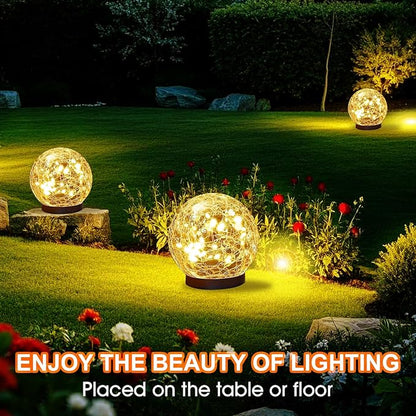 Solar Globes Outdoor Waterproof, 4.88''Cracked Glass Solar Lights Outdoor Bright Up to 14H,IP65 Waterproof Globe Light for Walkway,Patio,Landscape,Path,Garden Warm White (2)
