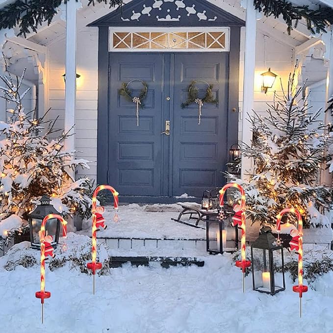 Christmas Outdoor Decorations, 2PCS 8LED Solar Candy Cane Lights, 28 Inch Waterproof Candy Cane Christmas Decorations for Garden Lawn Yard Pathway Patio, Christmas Outdoor Decorations