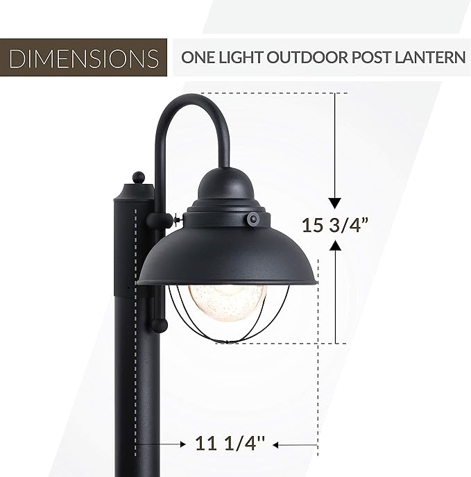 Sea Gull Lighting One-Light Outdoor Post Lantern Outside Fixture, Full Size, Black | Lumora