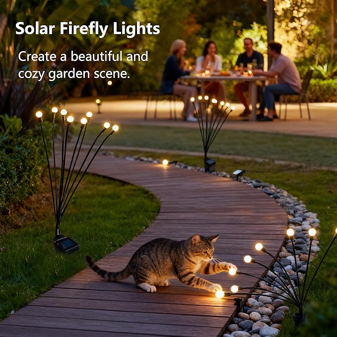 Solar Lights Outdoor Waterproof,2 Pack 16LED Solar Swaying Lights,Firefly Lights for Yard Patio Pathway Decoration,Unique Gardening Gifts for Women Holiday