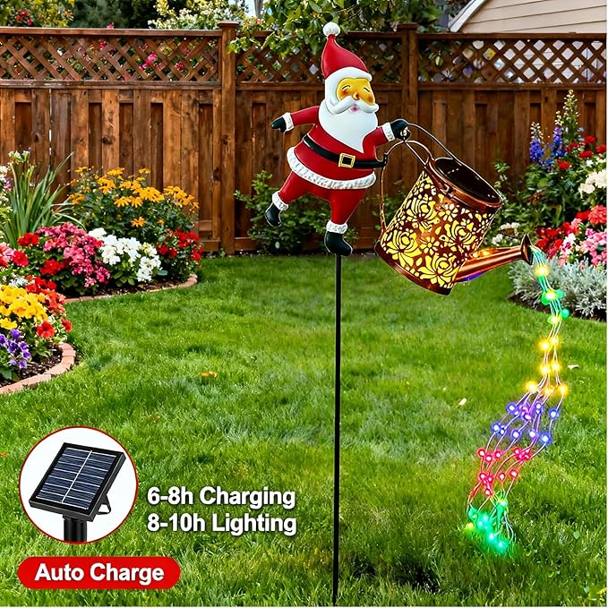 Christmas Santa Solar Kettle Lights Garden Lawn Decorative Lights, Outdoor Waterproof Solar Santa Claus Decoration with LED Light, for Backyard Lawn Patio (Warm Lights,1pc)