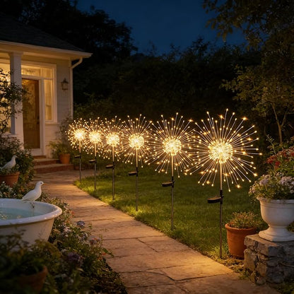 Solar Garden Lights Outdoor,Waterproof Garden,2 Pack 200 LED Twinkling Firework Lights Decorative with 8 Modes,Decor for Yard Patio Pathway Lawn for Yard Outside Fairy Decorative (Warm light-2Pack)