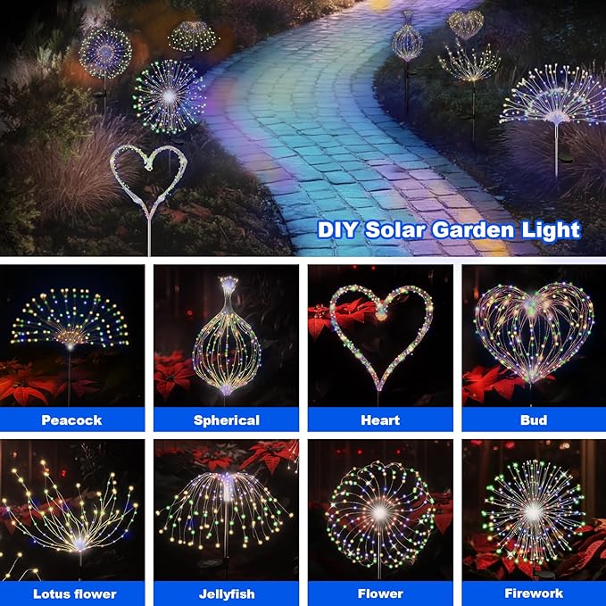 ALSO GO Solar Garden Lights Outdoor Waterproof, 6 Pack 720 LED Solar Firework Lights, Decorative Garden Décor Outside for Flowerbed Pathway Party Christmas Decoration, Multicolor