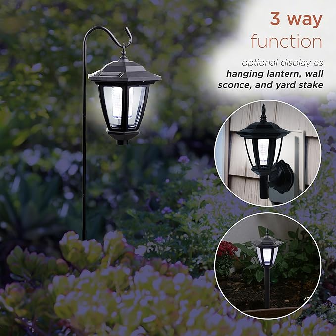 Alpine Corporation 8" Tall Hanging/Wall/Stake Outdoor Solar Powered Lantern with LED Light