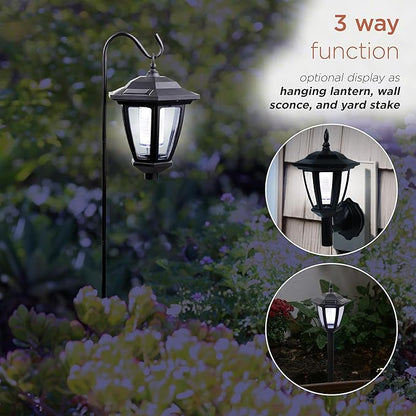 Alpine Corporation 8" Tall Hanging/Wall/Stake Outdoor Solar Powered Lantern with LED Light