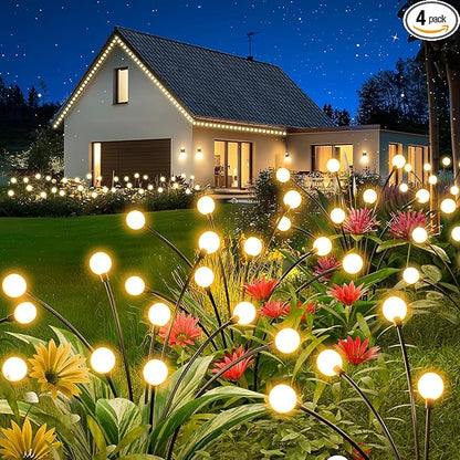 Solar Lights Outdoor Waterproof: 4 Pack 32 LED Swaying Firefly Solar Powered Garden Lights - Warm LED Lighting Outside Pathway Yard Patio Decorations - Unique Gardening Gifts for Women Mom