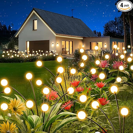 Solar Lights Outdoor Waterproof: 4 Pack 32 LED Swaying Firefly Solar Powered Garden Lights - Warm LED Lighting Outside Pathway Yard Patio Decorations - Unique Gardening Gifts for Women Mom