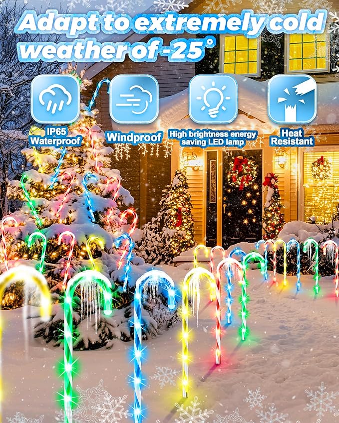 Anordsem Solar Christmas Decorations Outdoor: 21" Candy Cane Stake Lights 12 Pack - Waterproof LED 8 Colorful Lighting Models for Pathway Yard Garden Xmas Decor - 2026 New Year Gifts for Homeowners