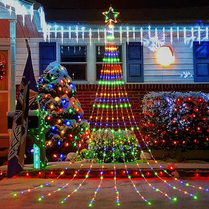 Christmas Decorations Star String Lights - 344 LED Waterfall Tree Lights with 11" Topper Iron Star Christmas Lights Indoor Outdoor Decorative for Wedding Party Home Holiday Decoration, Muitlcolor