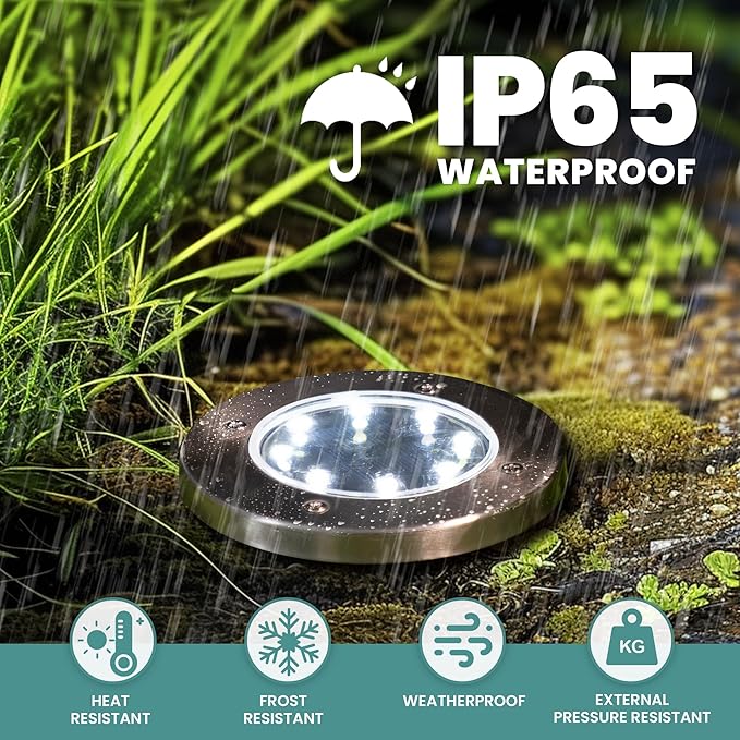 GIGALUMI Solar Ground Lights 12 Pack, 8 LED Automatic Solar Garden Lights, Waterproof Solar Powered In-Ground | Lumora
