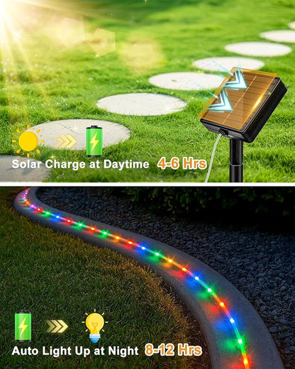 btfarm Solar Rope Lights Outdoor, 120LED 46FT Solar String Lights Outside Waterproof, 8 Lighting Modes Tree Tube Fairy Light Solar Powered for Garden Christmas Yard Party Decorations, Multicolor