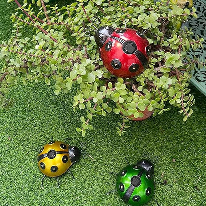 keeda Solar Ladybugs Garden Decor, Waterproof 5.5 Inch Metal Lady Bugs Cute Wall Art LED Garden Light Outside Decor for Porch Lawn Patio Balcony Pathway (3 PCS)