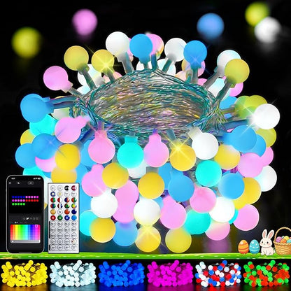 2026 New 46ft Smart Color Changing Easter Lights Outdoor Indoor | 100 LED RGB Globe Pastel String Lights App Control with Remote & Timer, Fairy Light Plug in Waterproof Easter Decor Girl's Bedroom