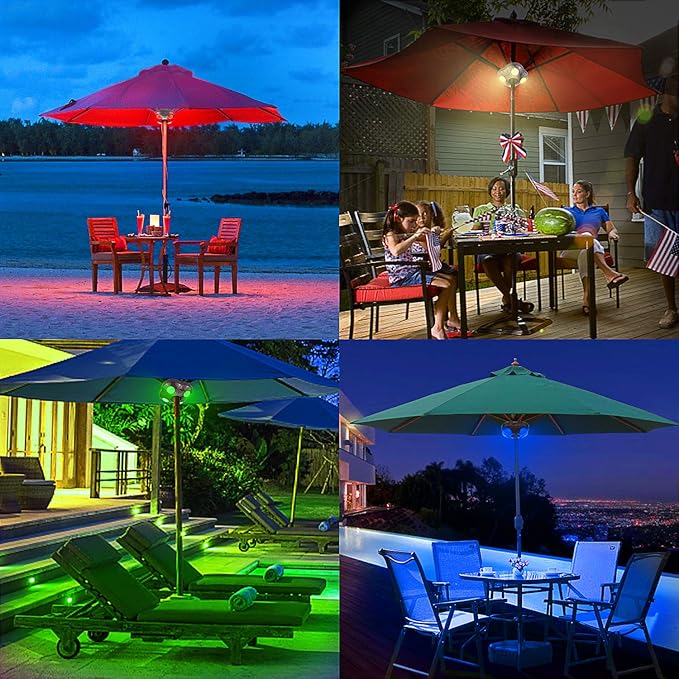 Umbrella Light Battery Operated, 16 RGB Color Changing Patio Umbrella Lights with Remote, Outside Under Umbrella | Lumora