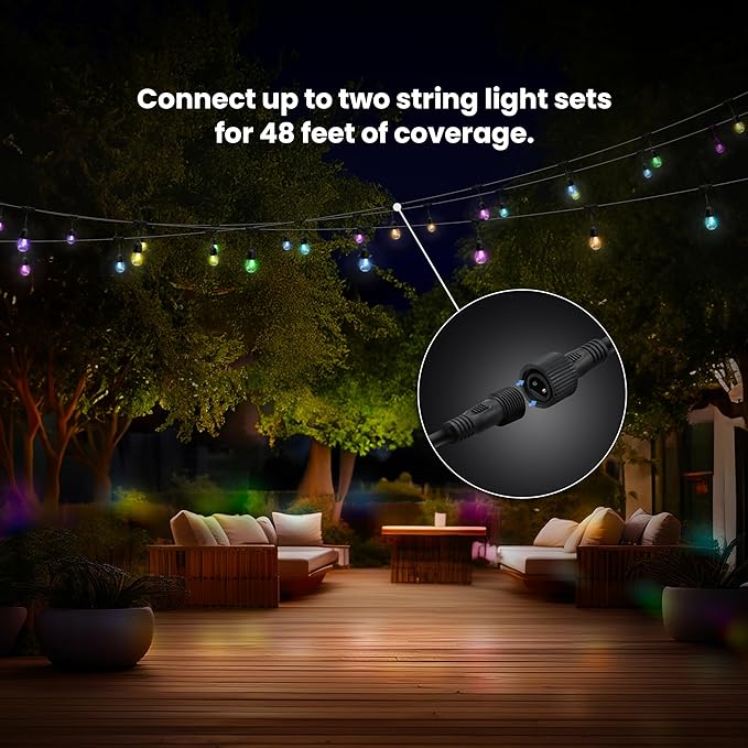 Feit Electric 24ft LED String Light, Color Changing, 3000K Bright White, 15,000-Hour Lifetime, Heavy-Duty 18/2 Cord for Outdoor Use Only, Linkable, Remote Control Included, SL24-12/RGBW/WFIL