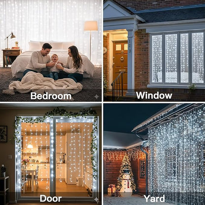suddus Curtain Lights Outdoor, String Lights for Bedroom, Window, Wall, Wedding, Party White 300 LED