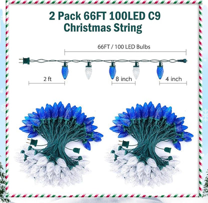 Brightown C9 LED Christmas String Lights, 2 Pack Total 132ft 200LED Outdoor Lights String, Plug-in Connectable Green Wire Lights, Waterproof Roofline Lights String for Outside Yard Christmas Holiday