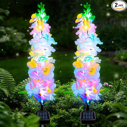 Solar Garden Lights, Delphinium Flowers 2 Pack 40 LEDs, Waterproof Outdoor Lights Two Lighting Modes for Wedding Party Garden Yard Patio Lawn Decor and Gift for Mother
