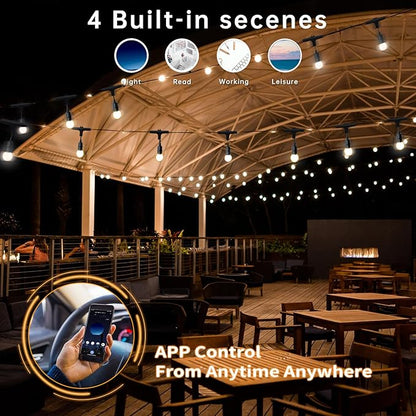 Homevenus Outdoor String Lights Waterproof G50 Smart Globe 48ft-18bulbs Dimmable Warm White App Control 2.4GHZ WiFi Alexa Google Patio Cafe Balcony Backyard Porch
