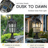 Emliviar Outdoor Solar Lamp Post Light in Black Finish, 22.1" Large Outdoor Lighting with Water Grain Glass Shade | Lumora