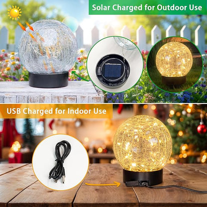 4 Packs Solar Globe Lights Outdoor USB Charged Garden Decor 3.94" Diameter 30LED 1000mAh Solar Globe Lights for Outdoor Indoor Mothers Day Gifts Holiday Decor(3.94'' Medium 4 Pack Warm White)