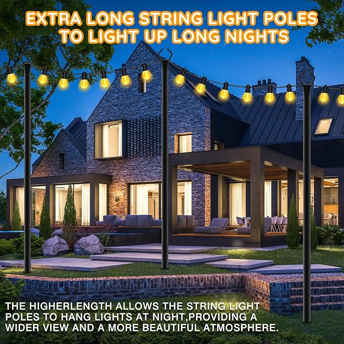 10 Pack String Light Poles,Poles for Outdoor String Lights 10 Ft Metal Poles with Fork for Outdoor String | Lumora