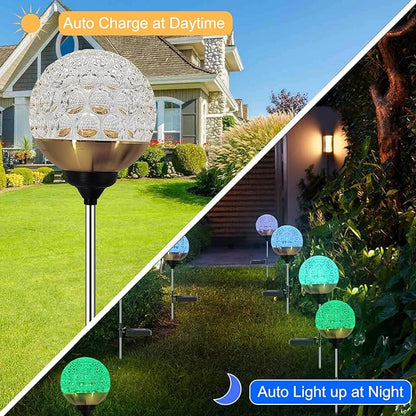 Solar Garden Lights Outdoor, 4 Pack Upgraded Globe Powered Garden Lights, Waterproof Multi-Color Changing LED Stake Lights for Patio Yard Pathway Landscape Decoration