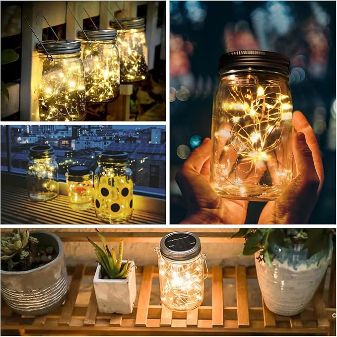 Urvoix Solar Mason Jar Lights - 6 Pack 30 Led Waterproof Jar Lids String Lights with 6 Handle, Perfect for Outdoor | Lumora