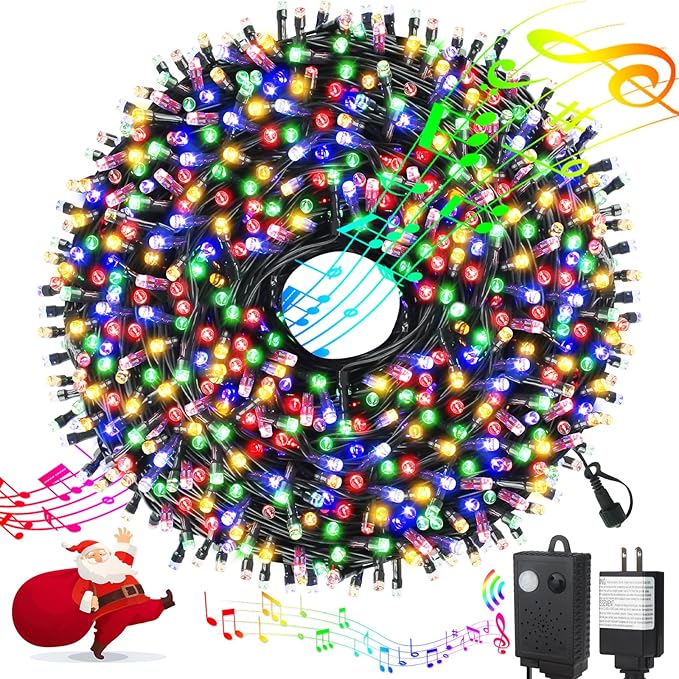 XTF2015 Music Christmas String Lights 105ft 300 LED，Multicolour Christmas Tree Lights with Music，End-to-End Plug in | Lumora