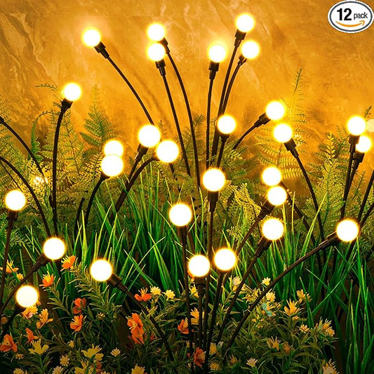 Solar Lights Outdoor(12-Pack, 96 LEDs), ASMAD Solar Garden Lights, Outdoor Decorations, Firefly Light for Patio Decor, Big Bulb, Unique Gifts for Women, Gifts for Grandma