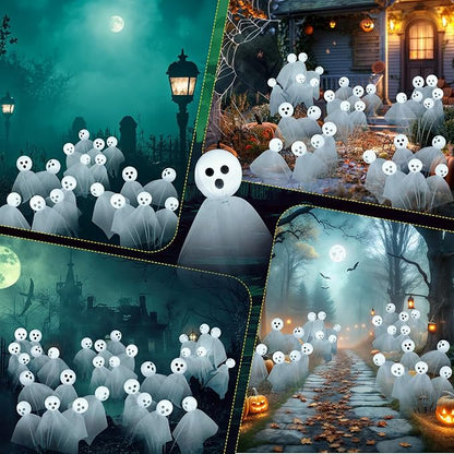 VIHOSE 2 Packs Halloween Solar Lights Outdoor 12 LED Solar Ghost Pathway Lights Waterproof Spooky Ghost Path Light Outdoor Halloween Decorations for Outside Garden Lawn Yard Decors (White)