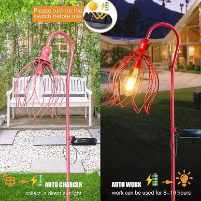 Bshine Solar Lights Outdoor Garden Decoration, Flower Metal Stake Waterproof Hanging LED Solar Lamp for Outdoor Patio, Yard Decoration Lawn Art, Walking Lights, 2PCS Pink