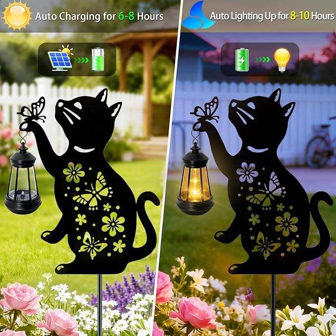 Cat Outdoor Solar Lantern Waterproof, Birthday Gifts for Christmas Women Mom, Solar Hanging Lights with Butterfly | Lumora