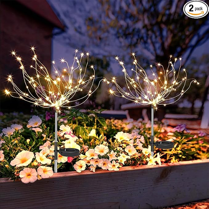 Anordsem Solar Garden Lights Outdoor: 120 LED Fairy Sparkler Firework Warm Lighting - Waterproof DIY Decoration Outside Yard Patio Flower Pot - Birthday Holiday Gifts for Women Grandma