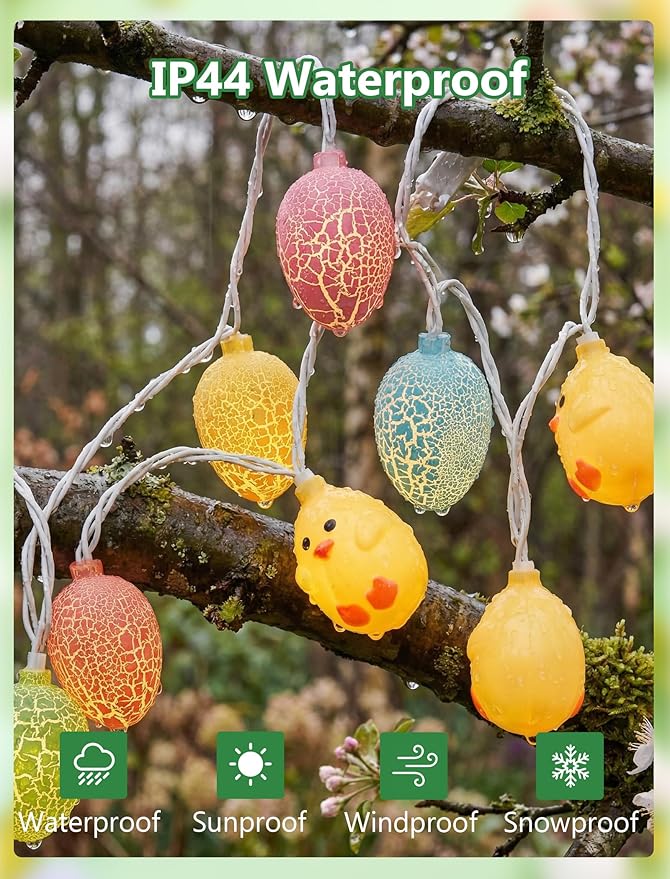 8.5Ft Easter Cracked Egg and Chick String Lights, 10 Festive LED Spring Easter Decorations Cute Yellow Chick Egg Fairy Lights Plug in for Indoor/Outdoor Parties Holiday Home Garden Patio Garland Decor