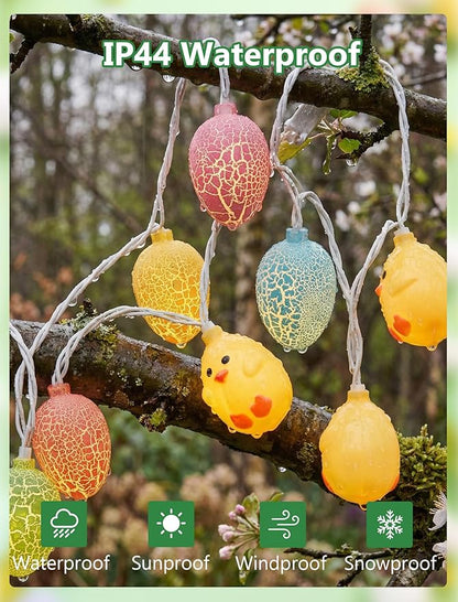 8.5Ft Easter Cracked Egg and Chick String Lights, 10 Festive LED Spring Easter Decorations Cute Yellow Chick Egg Fairy Lights Plug in for Indoor/Outdoor Parties Holiday Home Garden Patio Garland Decor