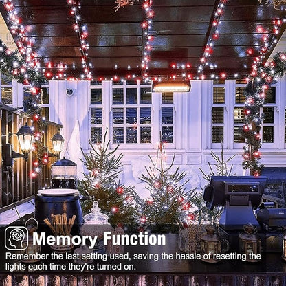 66FT 200 LED Christmas Lights Outdoor, Plug in Christmas String Lights with 8 Modes Waterproof, Connectable Green Wire Twinkle Light for Indoor Patio Garden Xmas Party Decorations, Red and White
