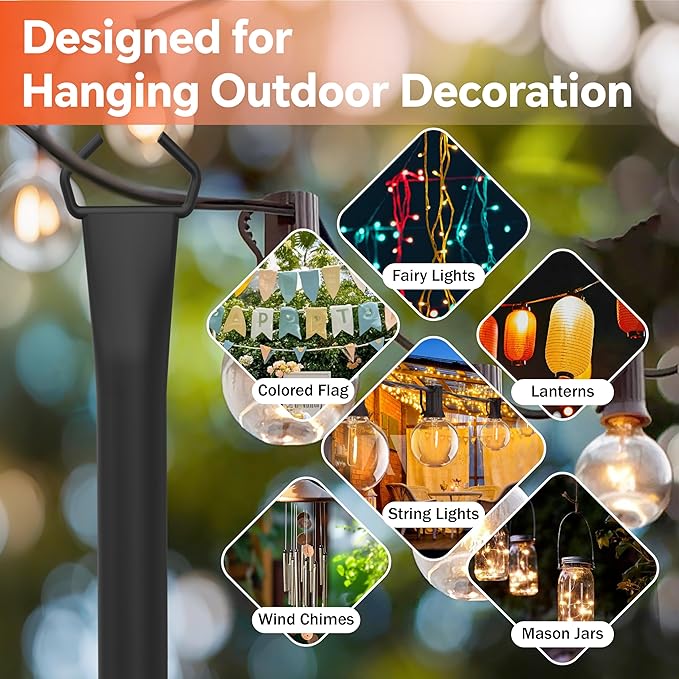 6 Pack String Light Poles, 5 Ft Light Poles for Outside, Thickened Metal Poles for Outdoor String Lights, Light | Lumora