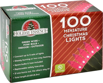 Holiday Essence - Pink Christmas String Lights 100 Mini Fairy Lights Set Green Wire 20.6 Ft Traditional Valentines Easter Holiday Décor for Home Christmas Tree Bedroom Patio Wedding Decoration