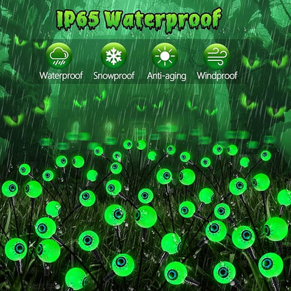 4 Pack Solar Eyeball Lights for Halloween Decorations Outdoor, 24 LED Green Eyeball Solar Halloween Lights, Waterproof Swaying Firefly Lights with 2 Modes for Pathway Patio Yard Lawn Garden Decor