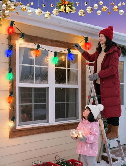 Multicolor C9 Christmas Lights Ceramic, C9 25Ft Vintage Incandescent String Lights with 27 Opaque Bulbs (2 Spare) for Christmas Tree Patio Roofline Outdoor Indoor Holiday Xmas Decorations