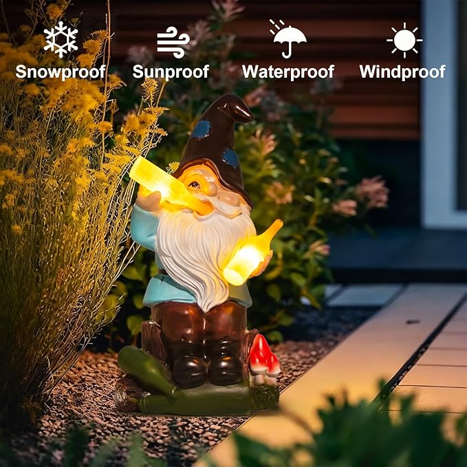 DKJOCKY Gnome Garden Decor Statue with Solar Light Lantern,Birthday Gifts for Women Mom Grandma,Funny Waterproof Resin Figurine Outdoor Decorations for Yard Patio Lawn Balcony Porch