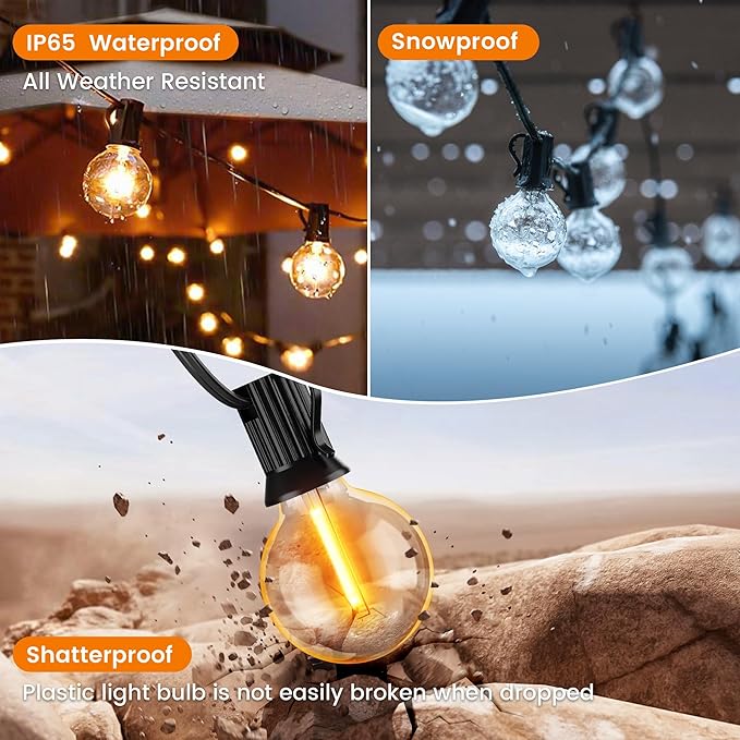 OHLUX Outdoor String Lights, 180FT G40 Globe LED Patio Lights with 82 Dimmable Plastic Bulbs 2 Spare, 2200K | Lumora