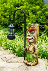 16.7" H Tiki Decor Garden Statue,Large Lantern Tiki Figurine with Solar Lights,Hawaiian Tiki Man Outdoor Patio Yard | Lumora