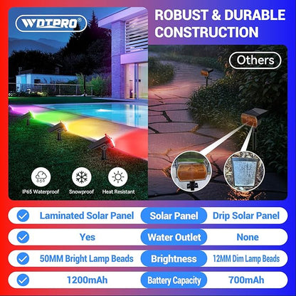 WdtPro 10 Pack Solar Color Changing Spot Lights, 10 Lighting Modes Solar Lights Outdoor Waterproof, Multicolor RGB Outdoor Lights, 9 Colors Auto Cycling Landscape Spolights for Yard Garden Decoration