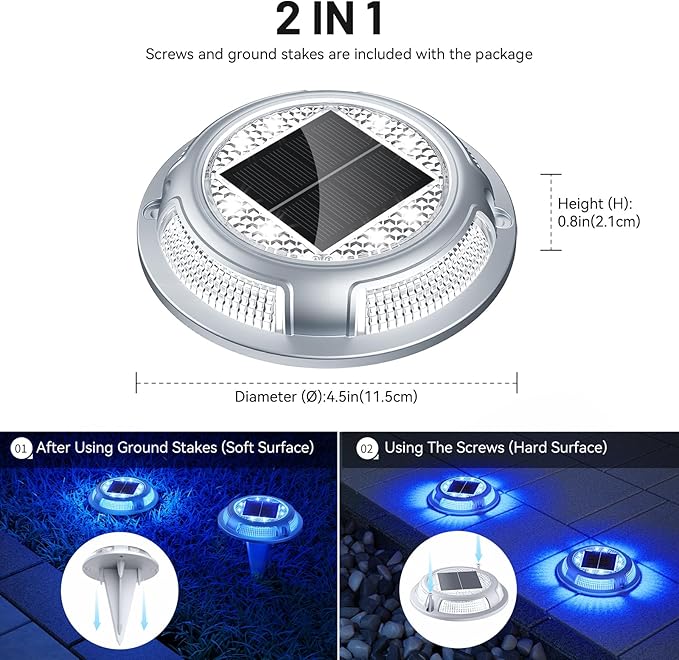 Solar Driveway Lights, 8 Pack Heavy Duty Driveway Lights Solar Powered 2 Color Mode (Cool White/Blue) IP68 | Lumora
