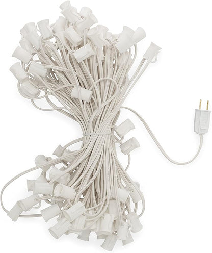 HLO Lighting C7 Light Strings | 50' White Cord with 12" Socket Spacing, E12 Light Stringer for C7 Christmas Lights